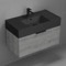 Grey Oak Bathroom Vanity With Black Sink, Modern, 32